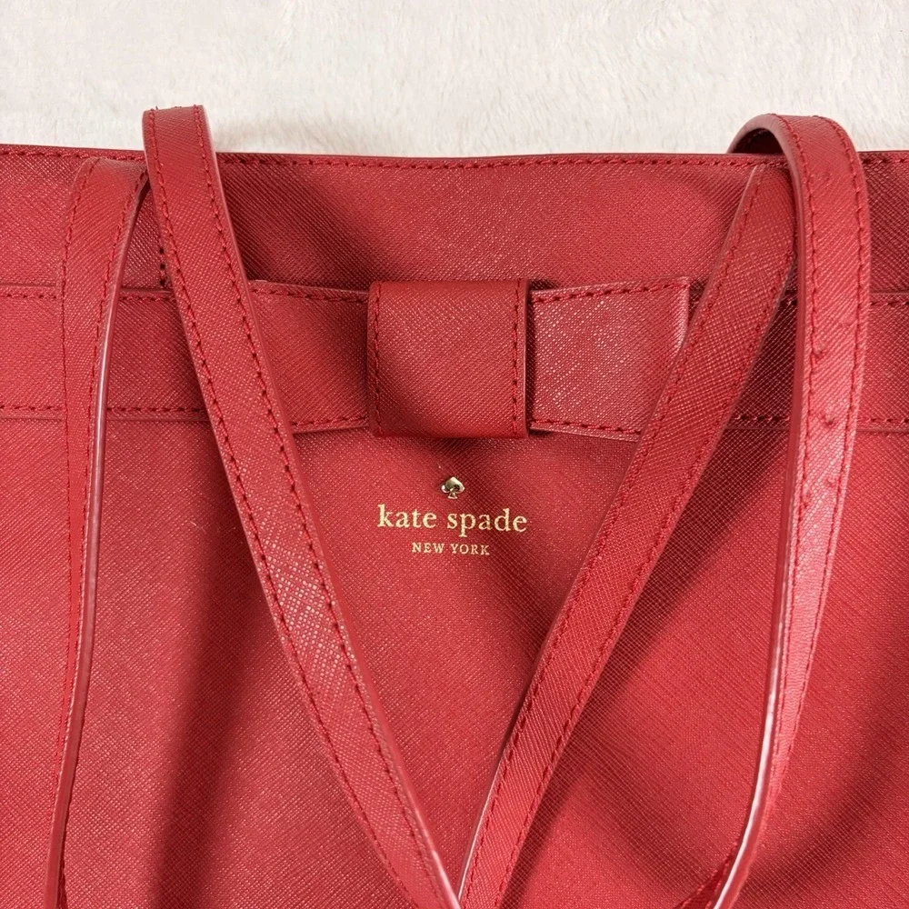 Kate Spade New York Kirk Park Pink Saffiano Crosshatch‎ leather Leather bow EUC